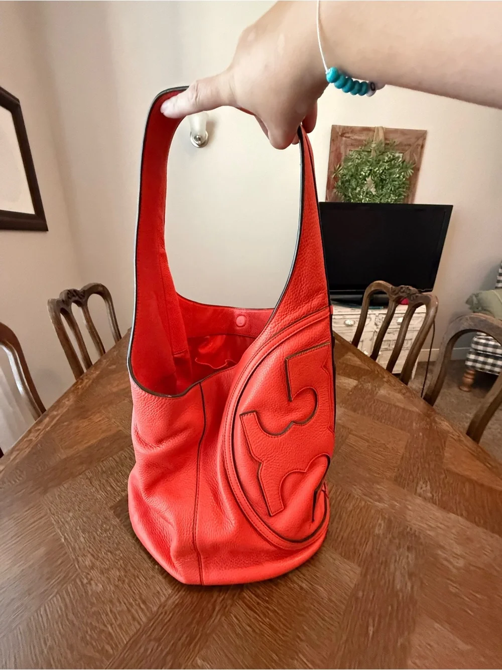 Tory Burch Coral-Red Leather Shoulder Bag